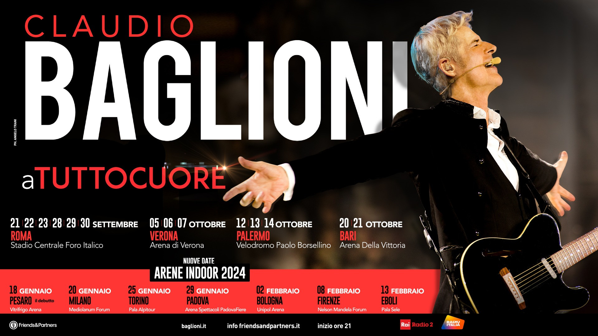 foto CLAUDIO BAGLIONI | NEL 2024 ENTRA NELLE MAGGIORI ARENE INDOOR