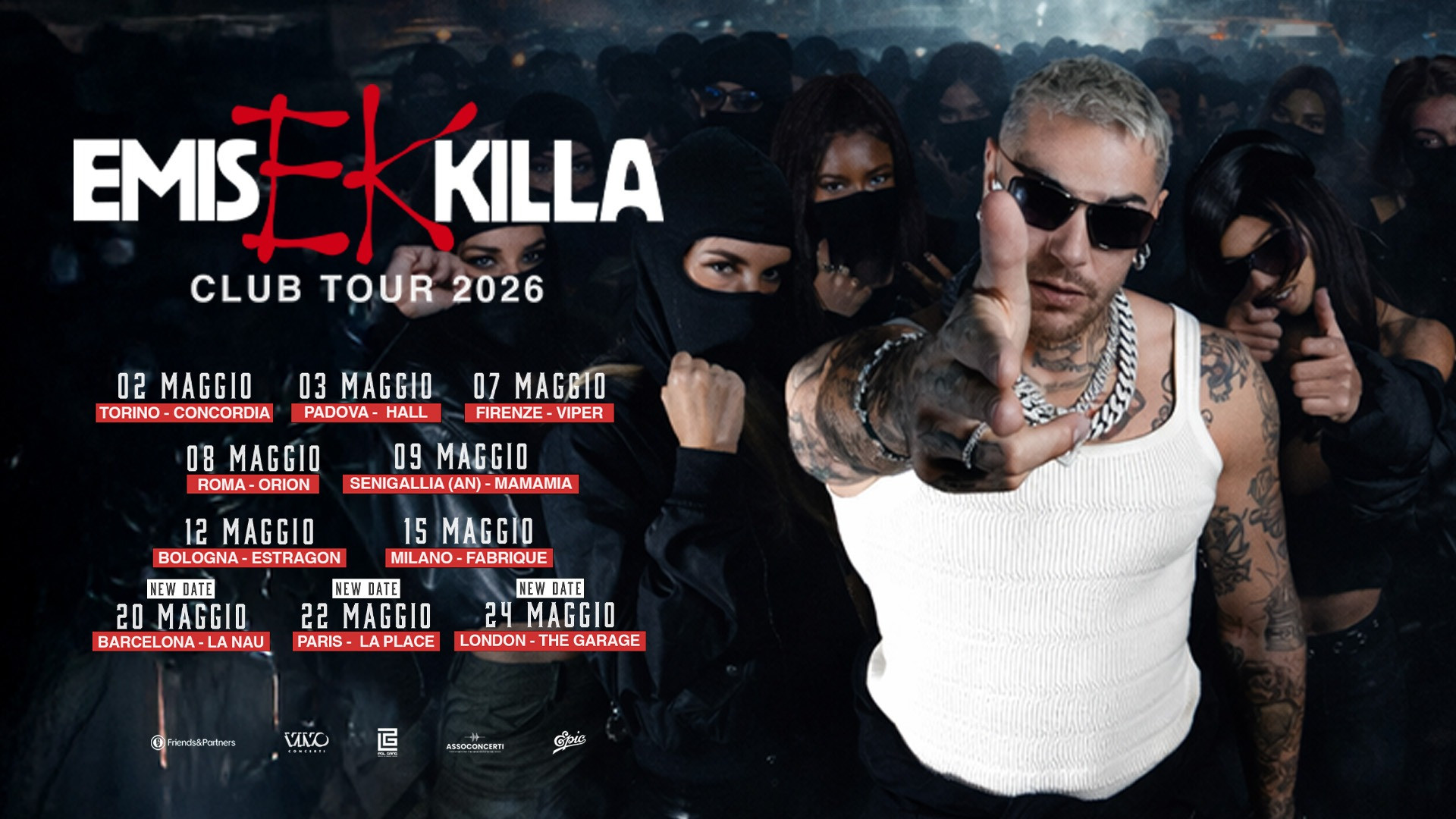 foto EMIS KILLA | SI AGGIUNGONO 3 APPUNTAMENTI IN EUROPA AL CLUB TOUR 2026