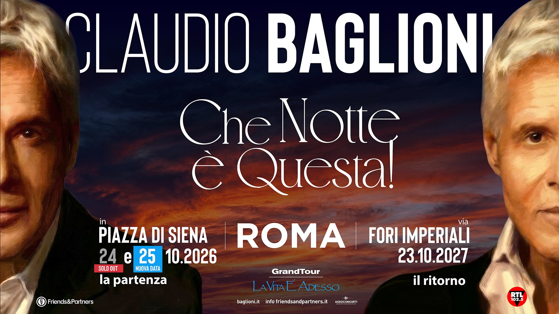 foto BAGLIONI | TUTTO ESAURITO “CHE NOTTE È QUESTA! la partenza”, ANNUNCIATO IL SECONDO CONCERTO