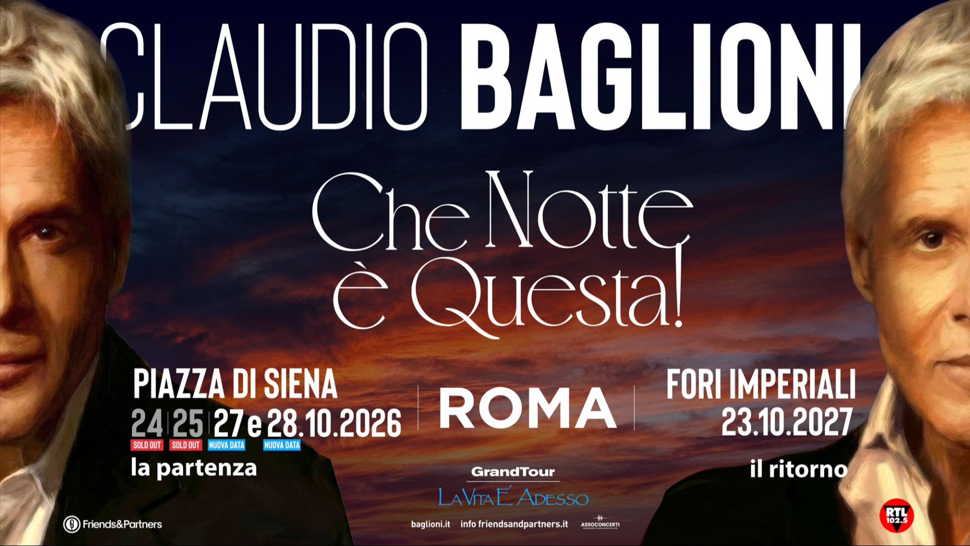 foto BAGLIONI | DOPPIO SOLD OUT, ANNUNCIATE DUE NUOVE DATE 27 E 28 OTTOBRE 2026 PER "CHE NOTTE È QUESTA!"